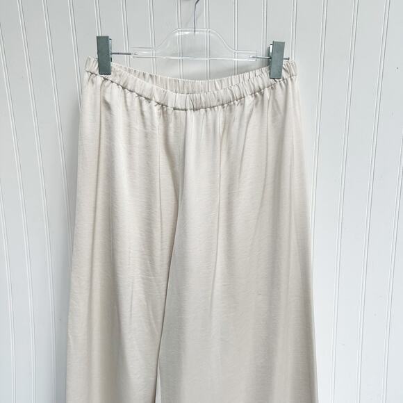 Jenni Kayne Ivory Demi Wide Leg Pants Relaxed Fit Silky Rayon Trousers Large - Picture 4 of 11